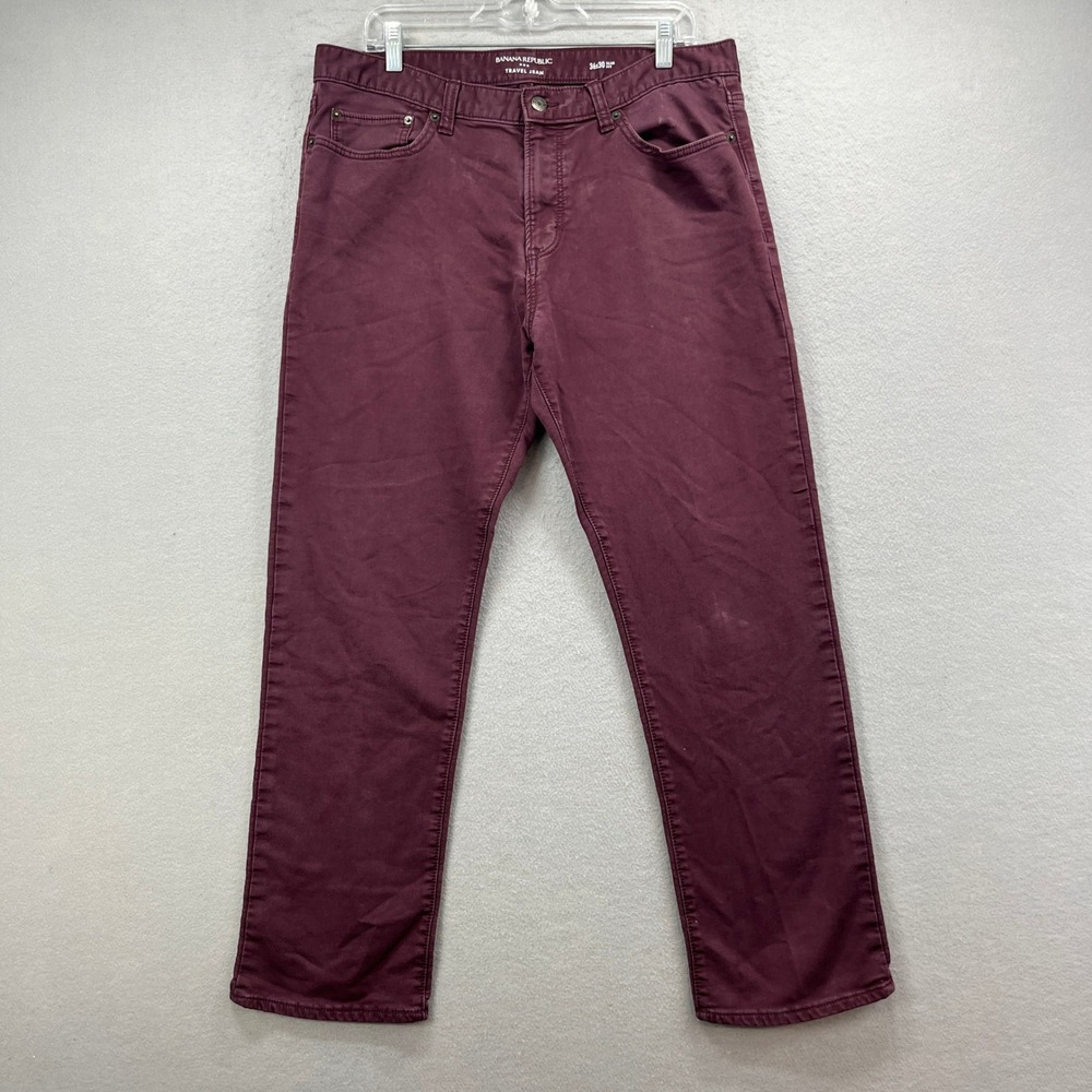Banana Republic Travel Jean Mens 36x30* Burgundy Denim Pants Slim Fit Preppy